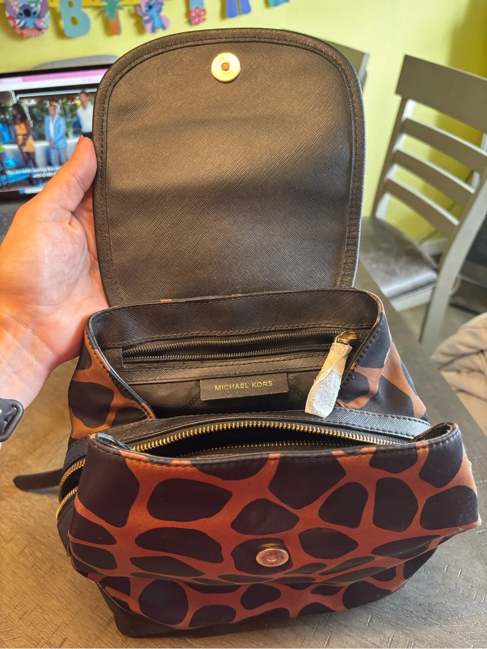 Michael Kors Black & Brown Giraffe-Print Backpack